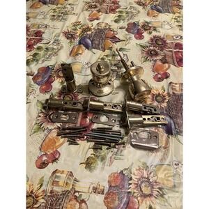 Assortment of Brass plated Door Knobs and Handles with Hardware for Interior MCM